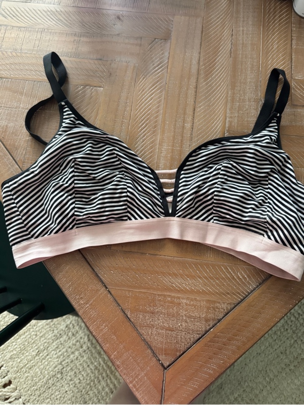 Cacique Black & White Striped Bralette with Blush Band